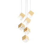 Multi Light Glass Ice Cube LED Pendant for Modern Staircase and Foyer in Gold or Chrome
