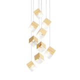 Multi Light Glass Ice Cube LED Pendant for Modern Staircase and Foyer in Gold or Chrome