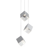 Multi Light Glass Ice Cube LED Pendant for Modern Staircase and Foyer in Gold or Chrome