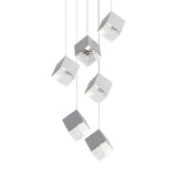 Multi Light Glass Ice Cube LED Pendant for Modern Staircase and Foyer in Gold or Chrome