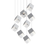 Multi Light Glass Ice Cube LED Pendant for Modern Staircase and Foyer in Gold or Chrome