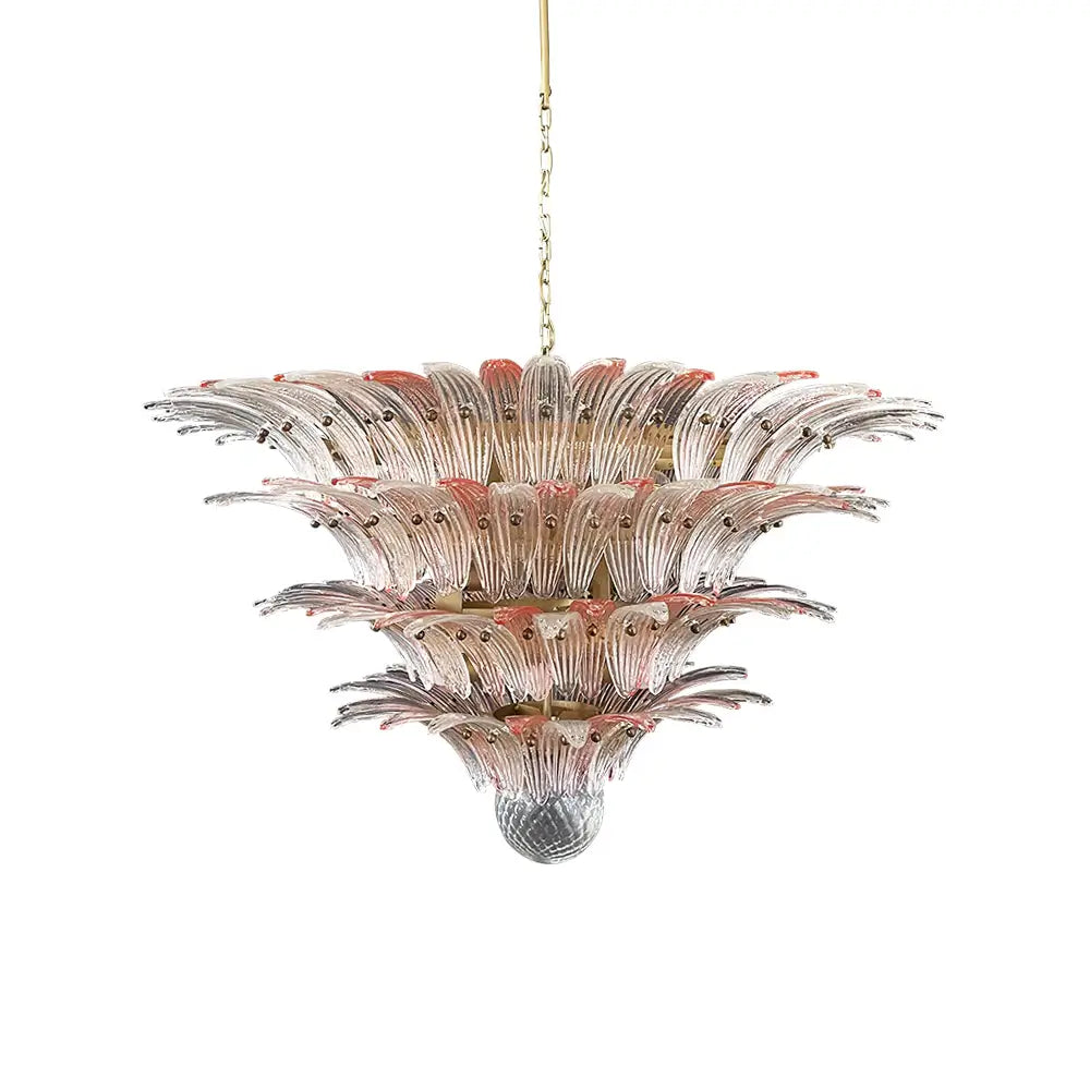 murano-glass-palmette-pink-transparent-chandelier-elegant-modern-hanging-light-fixture