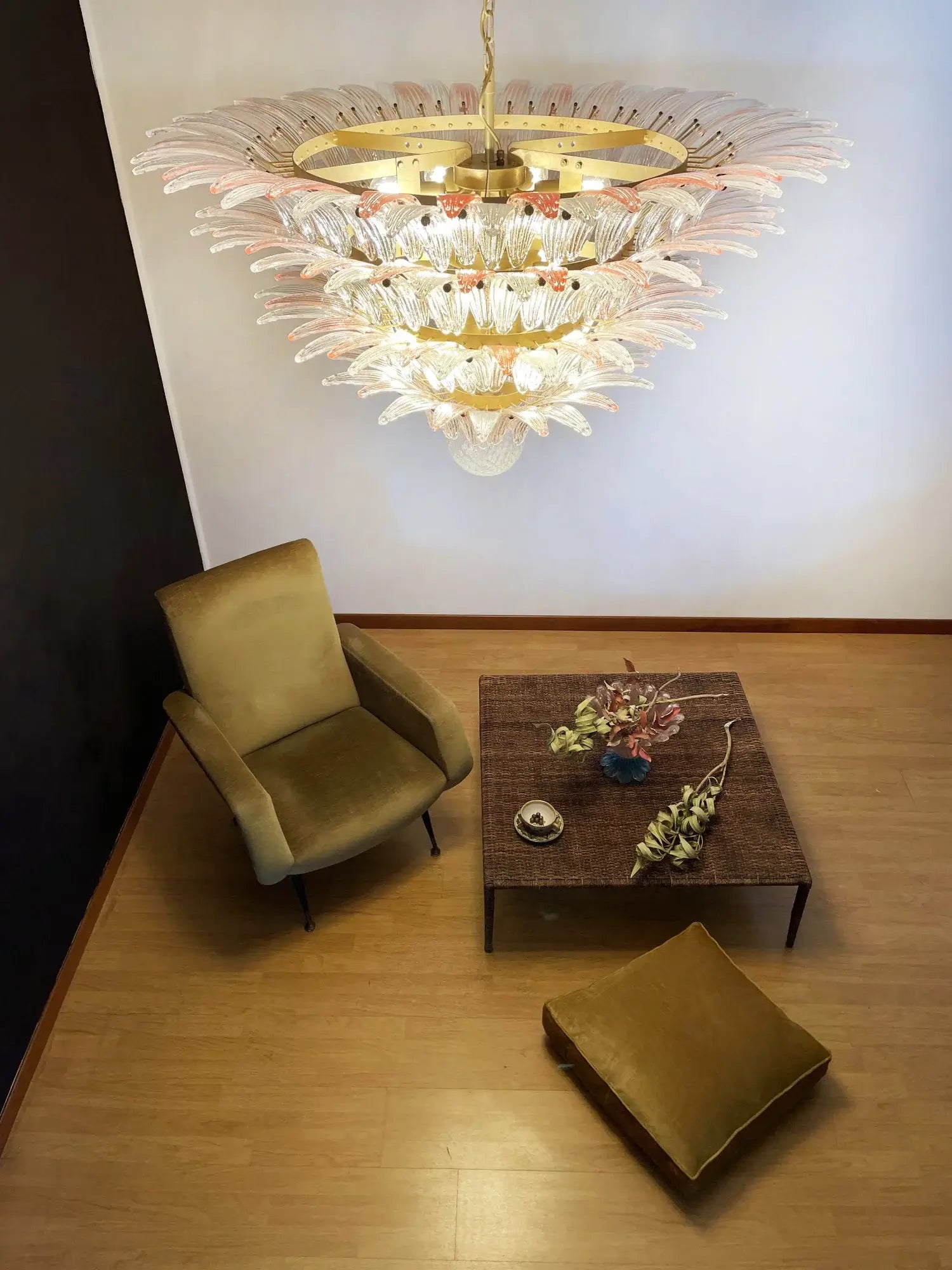 murano-glass-palmette-pink-transparent-chandelier-elegant-modern-hanging-light-fixture