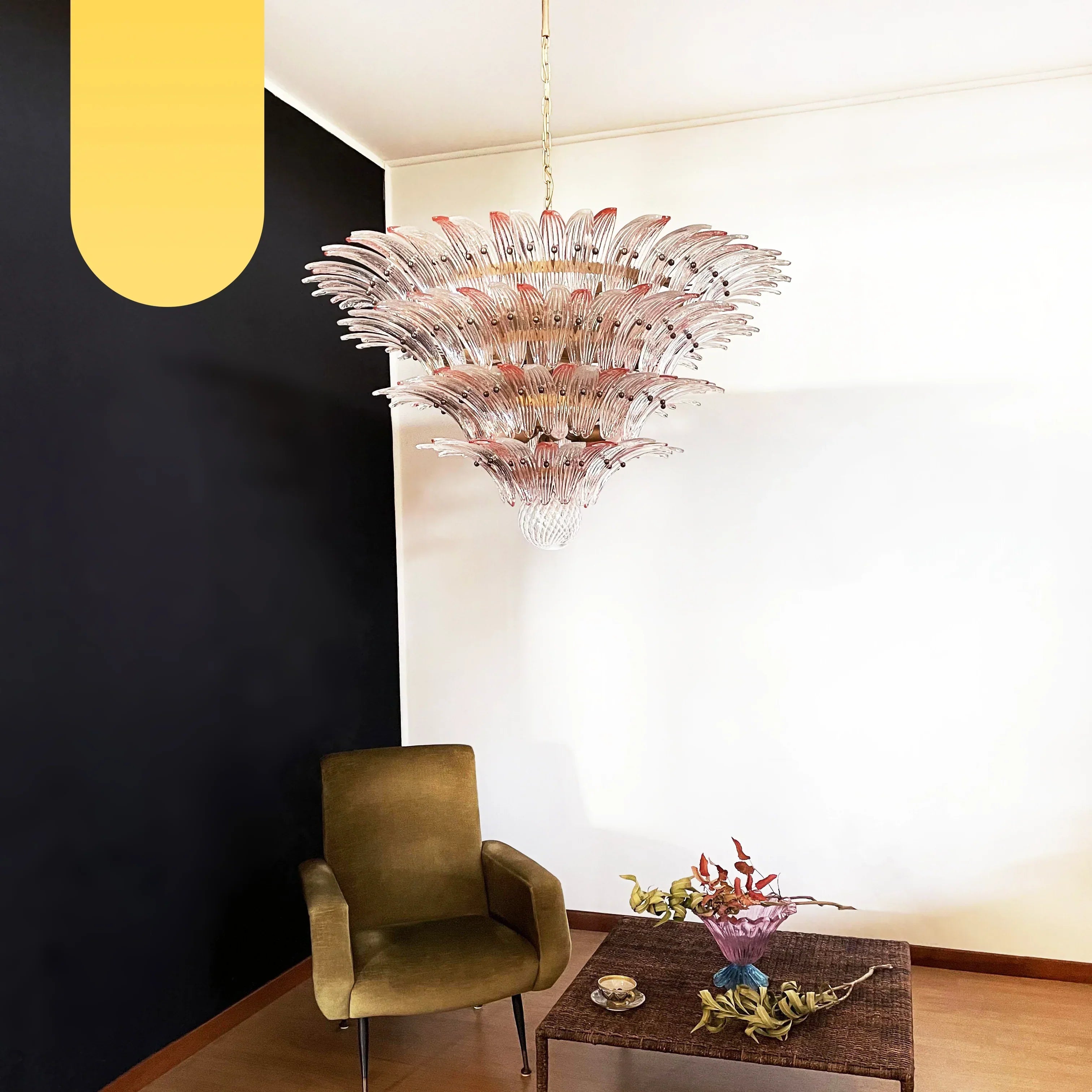 murano-glass-palmette-pink-transparent-chandelier-elegant-modern-hanging-light-fixture