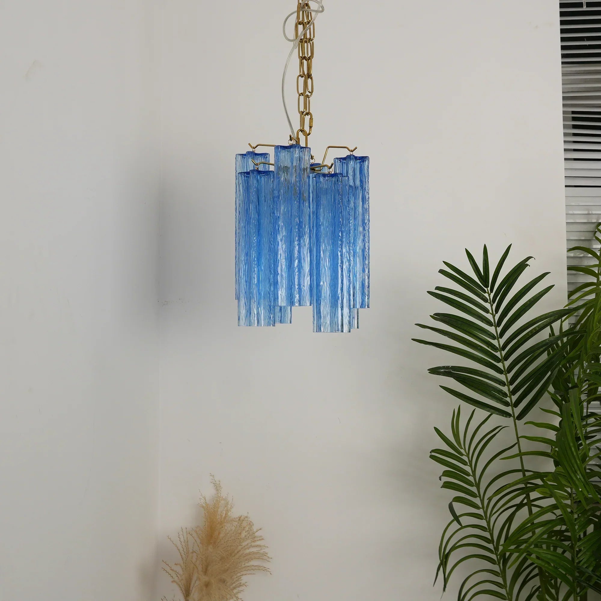 murano-style-blue-glass-tube-pendant-chandelier-with-polished-metal-accents