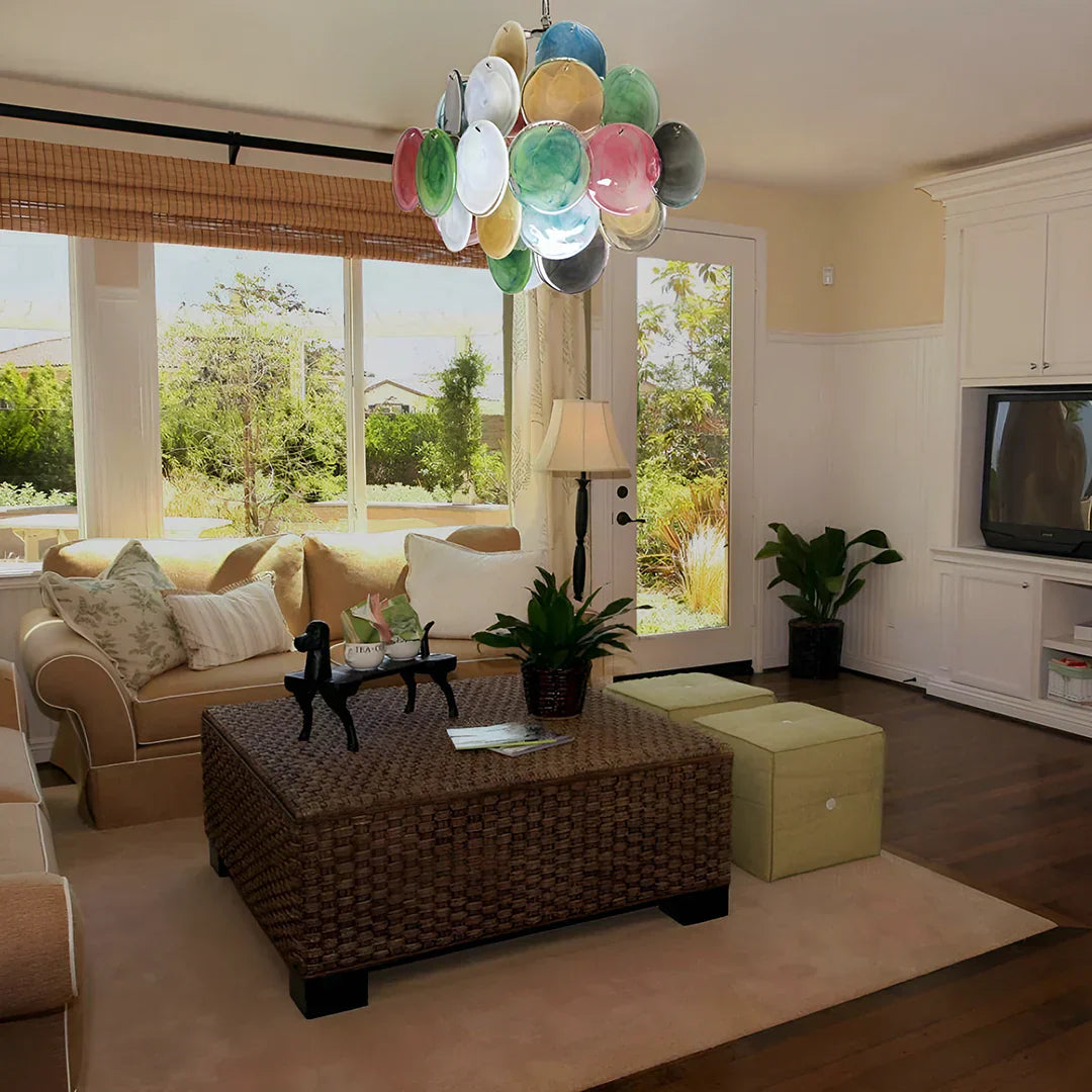 murano-style-multicolored-iridescent-alabaster-glass-disc-chandelier-with-metal-frame