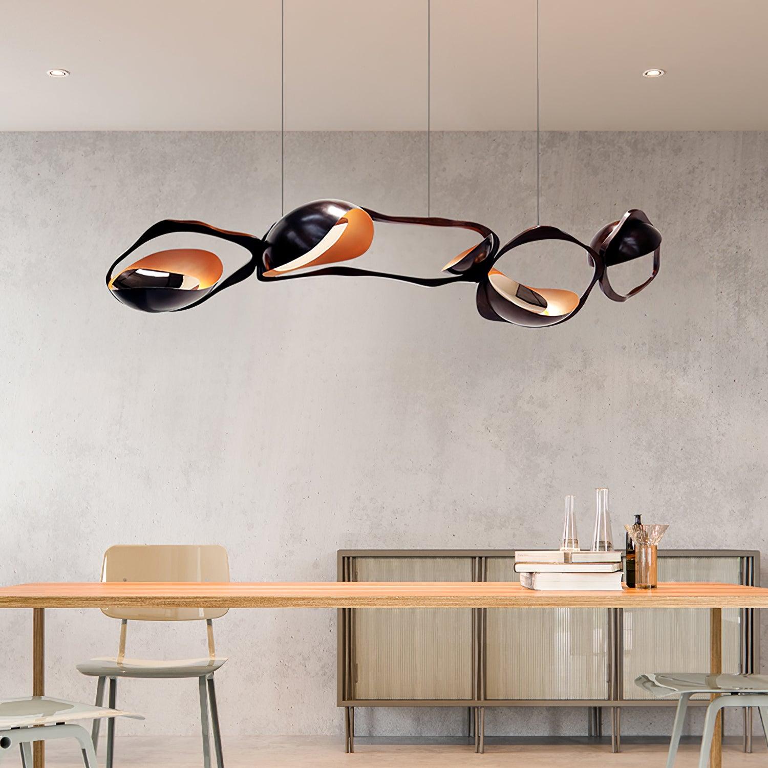 Muscularity Modern Linear LED Pendant Light Gold and Black Chandelier for Dining Room