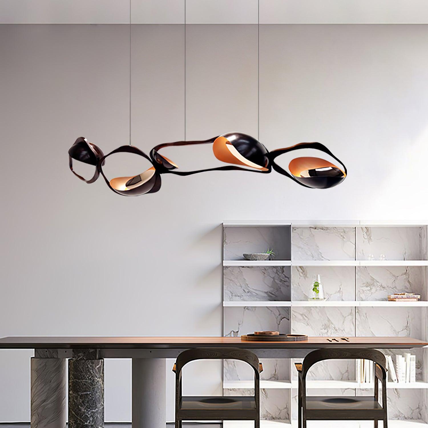 Muscularity Modern Linear LED Pendant Light Gold and Black Chandelier for Dining Room
