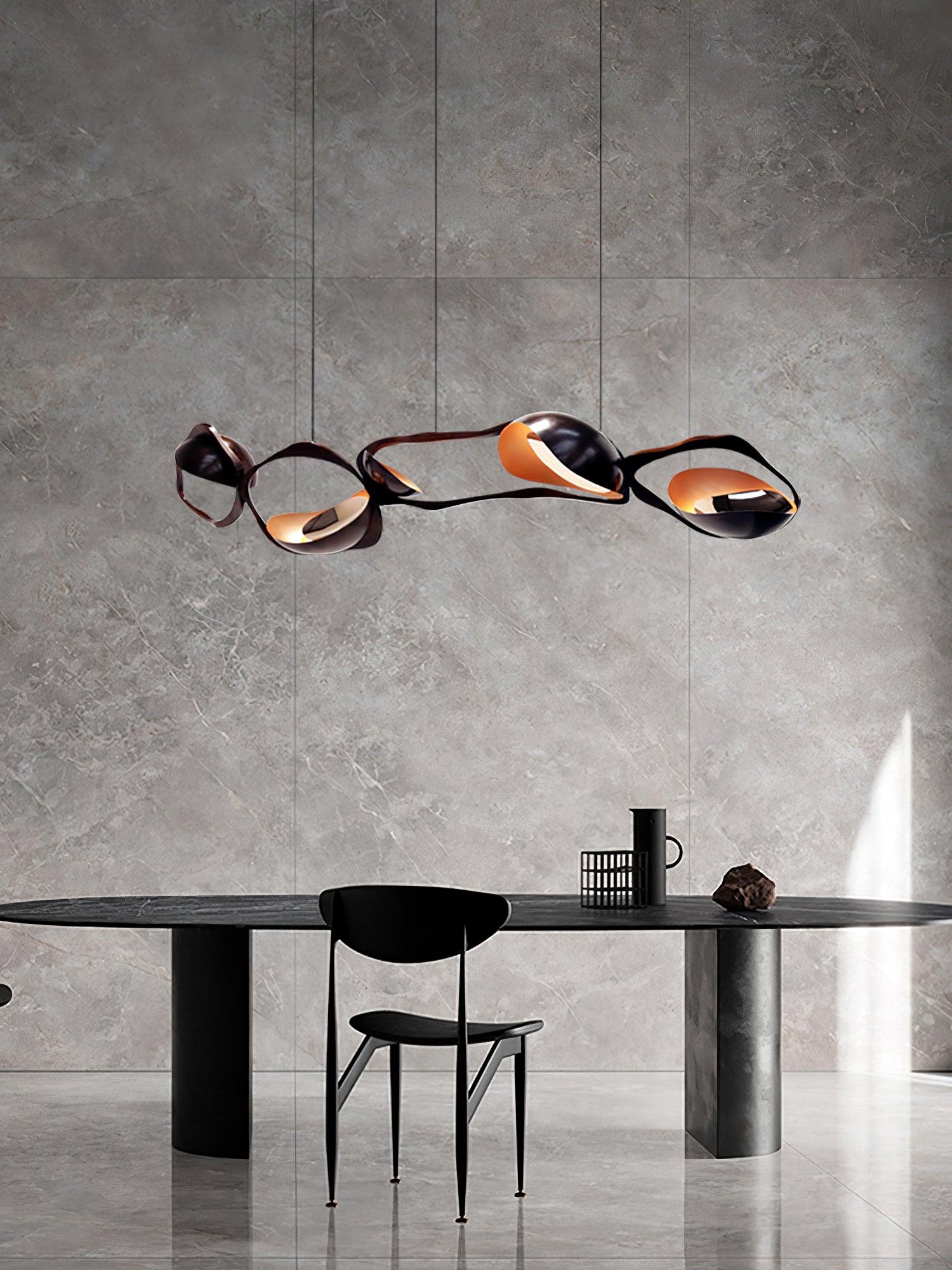 Muscularity Modern Linear LED Pendant Light Gold and Black Chandelier for Dining Room