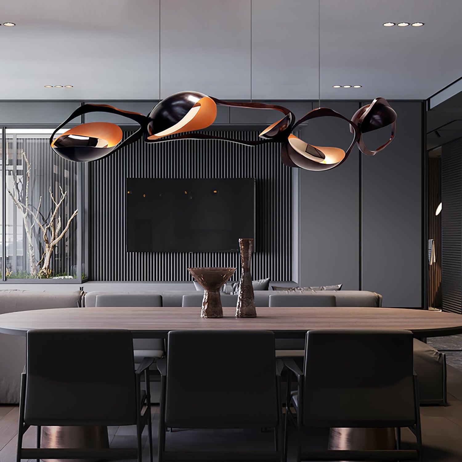 Muscularity Modern Linear LED Pendant Light Gold and Black Chandelier for Dining Room
