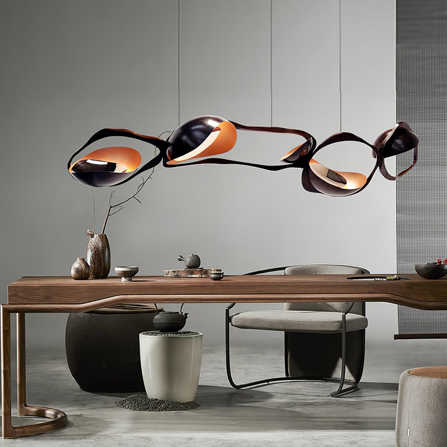 Muscularity Modern Linear LED Pendant Light Gold and Black Chandelier for Dining Room