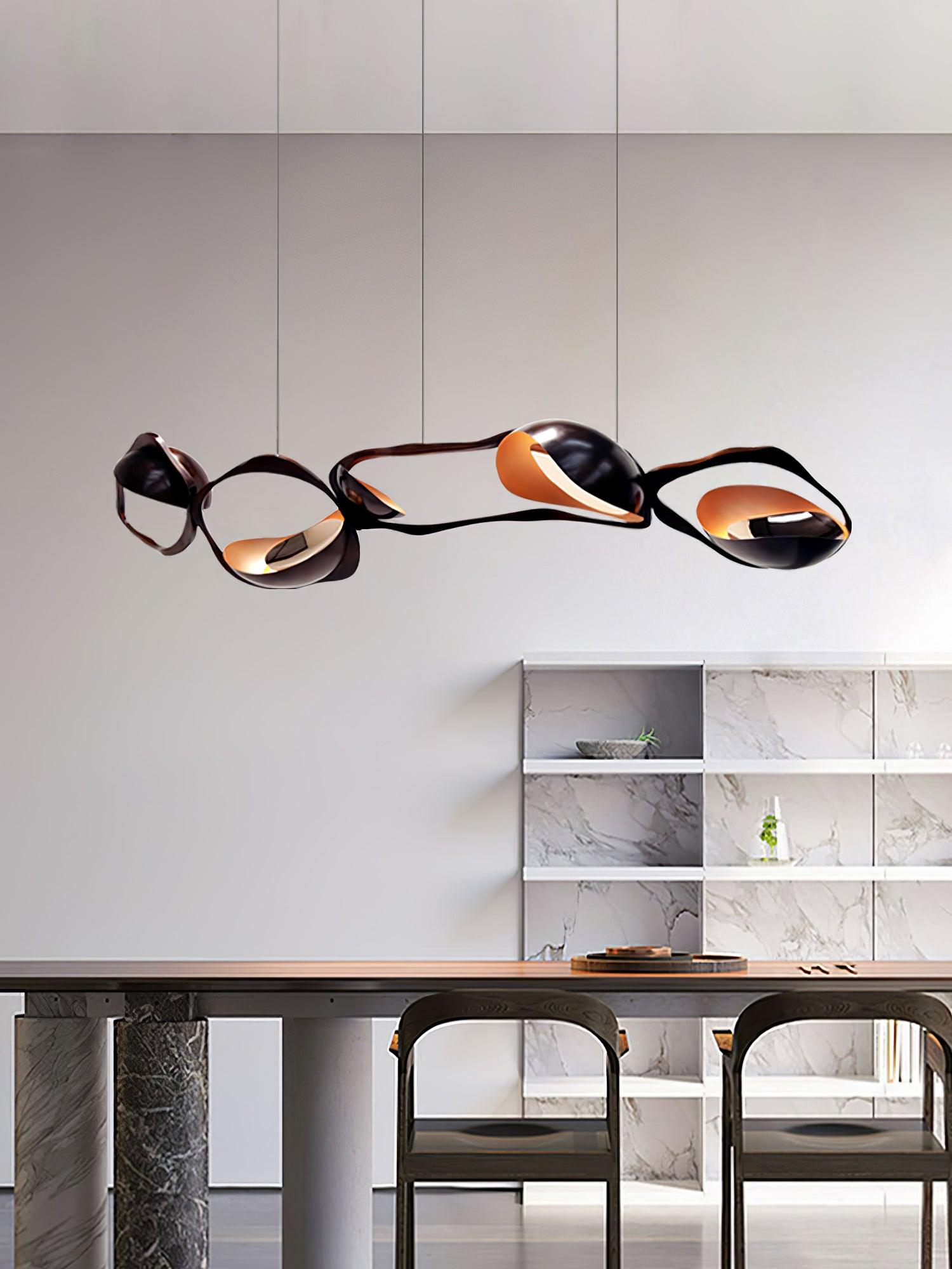 Muscularity Modern Linear LED Pendant Light Gold and Black Chandelier for Dining Room