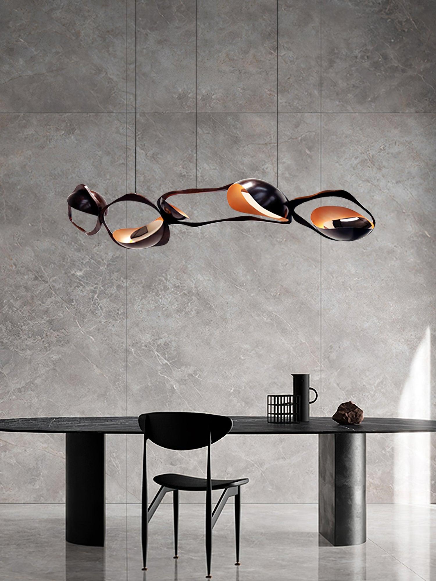 Muscularity Modern Linear LED Pendant Light Gold and Black Chandelier for Dining Room