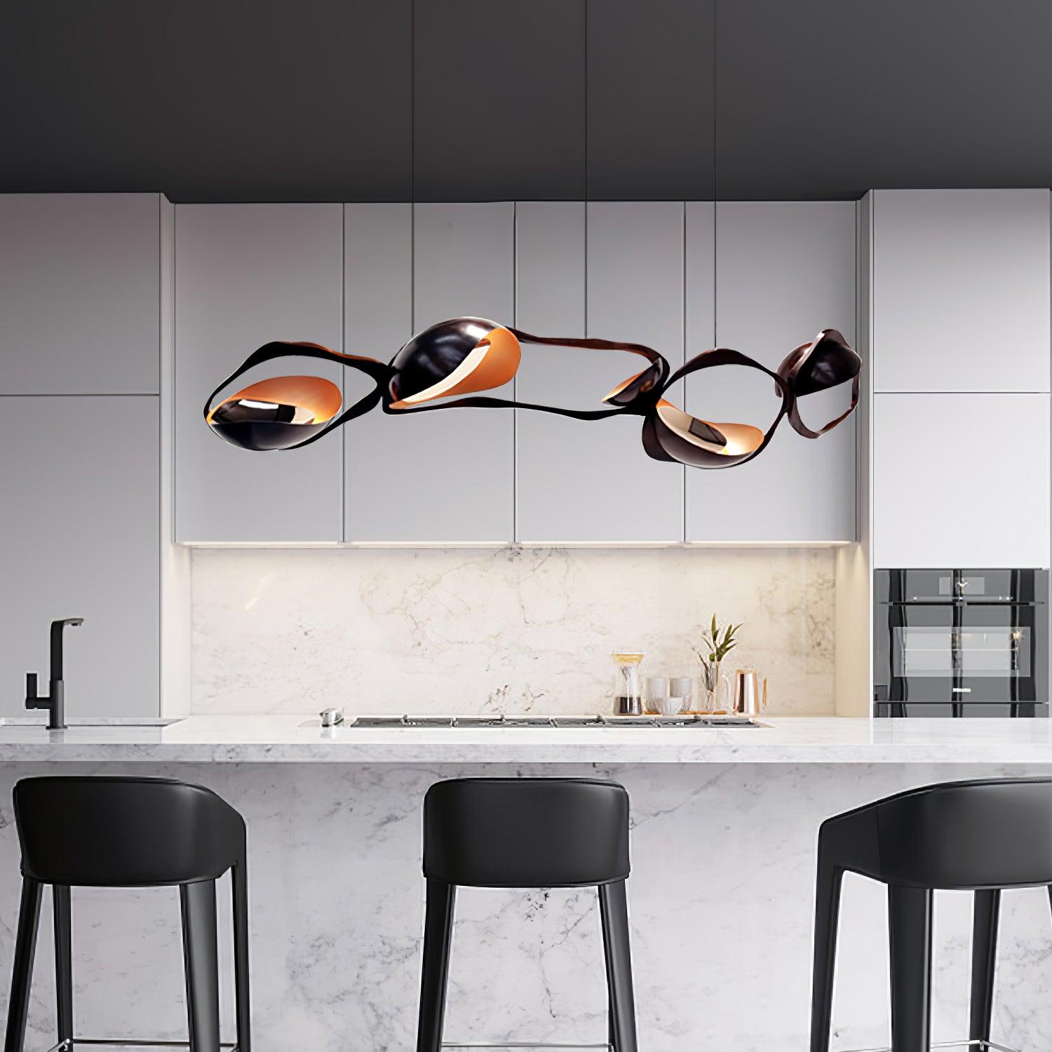 Muscularity Modern Linear LED Pendant Light Gold and Black Chandelier for Dining Room