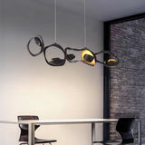 Muscularity Modern Linear LED Pendant Light Gold and Black Chandelier for Dining Room