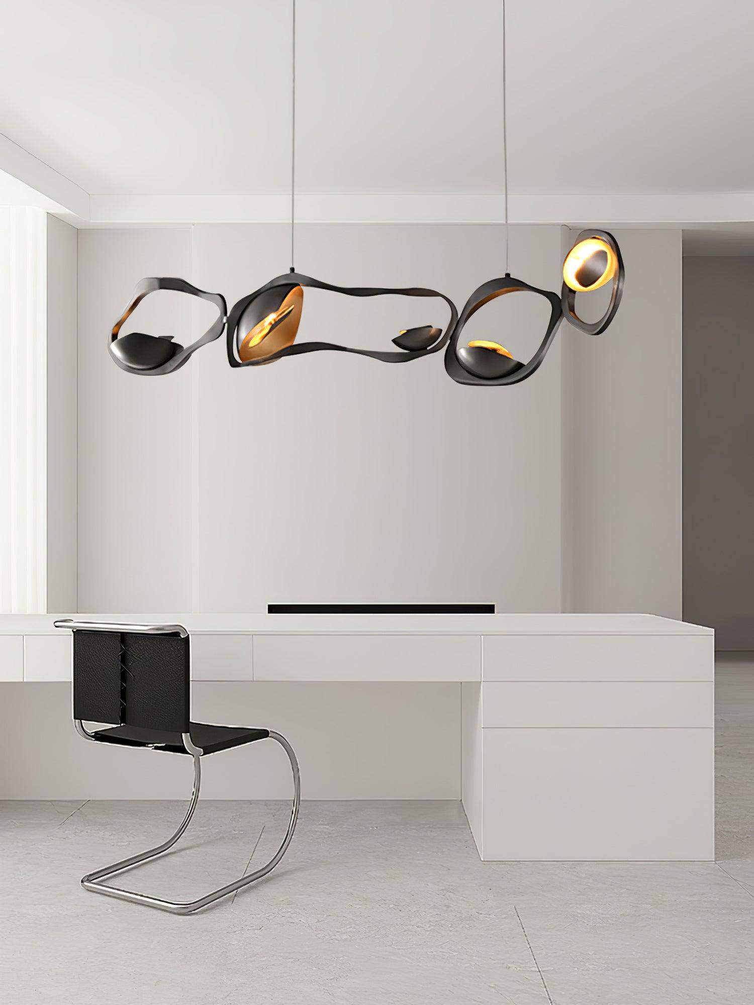 Muscularity Modern Linear LED Pendant Light Gold and Black Chandelier for Dining Room