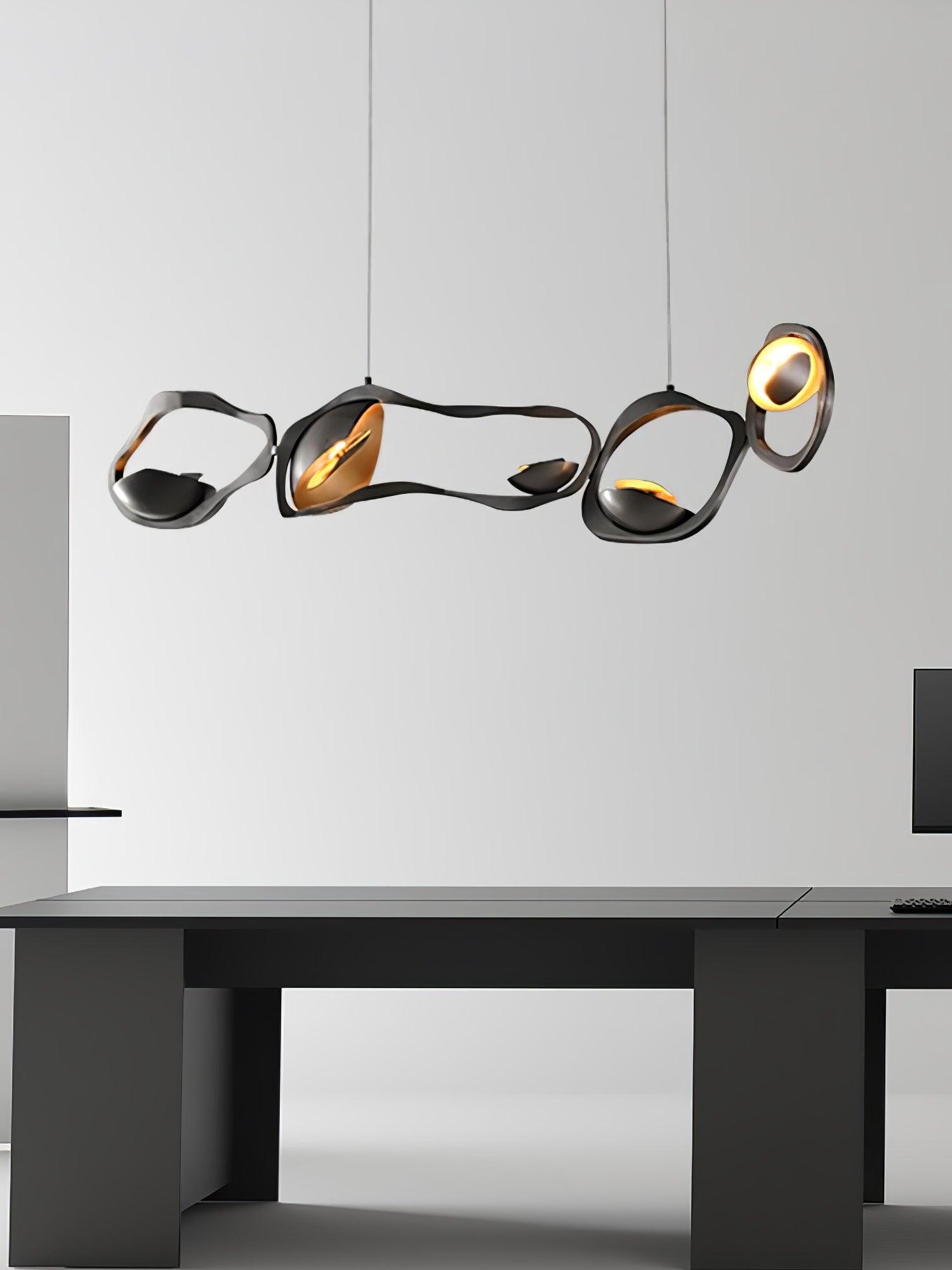 Muscularity Modern Linear LED Pendant Light Gold and Black Chandelier for Dining Room