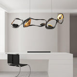 Muscularity Modern Linear LED Pendant Light Gold and Black Chandelier for Dining Room
