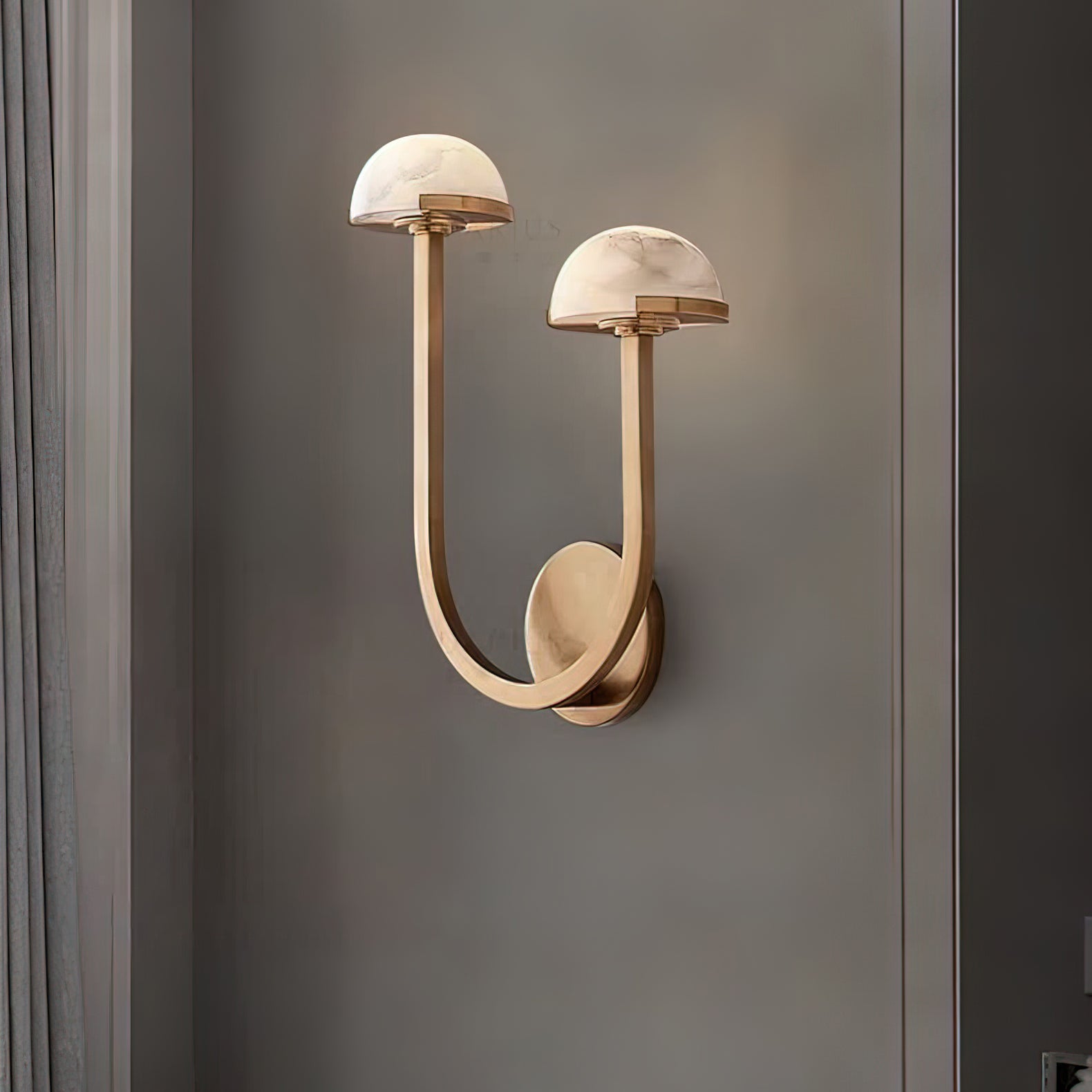 Mushroom Alabaster Sconce Wall Light with Brass Arm and Integrated LED for Modern Interiors