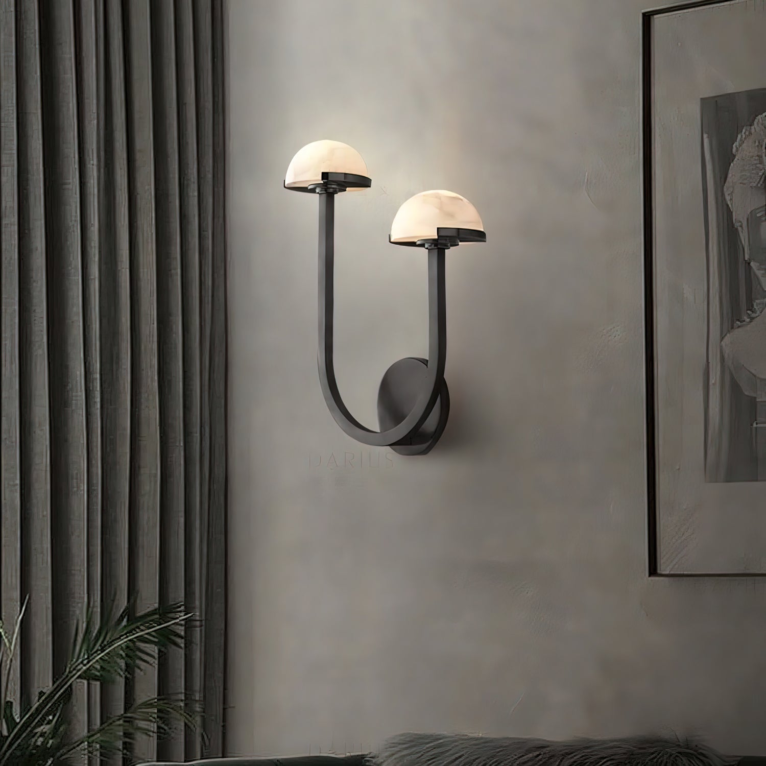 Mushroom Alabaster Sconce Wall Light with Brass Arm and Integrated LED for Modern Interiors