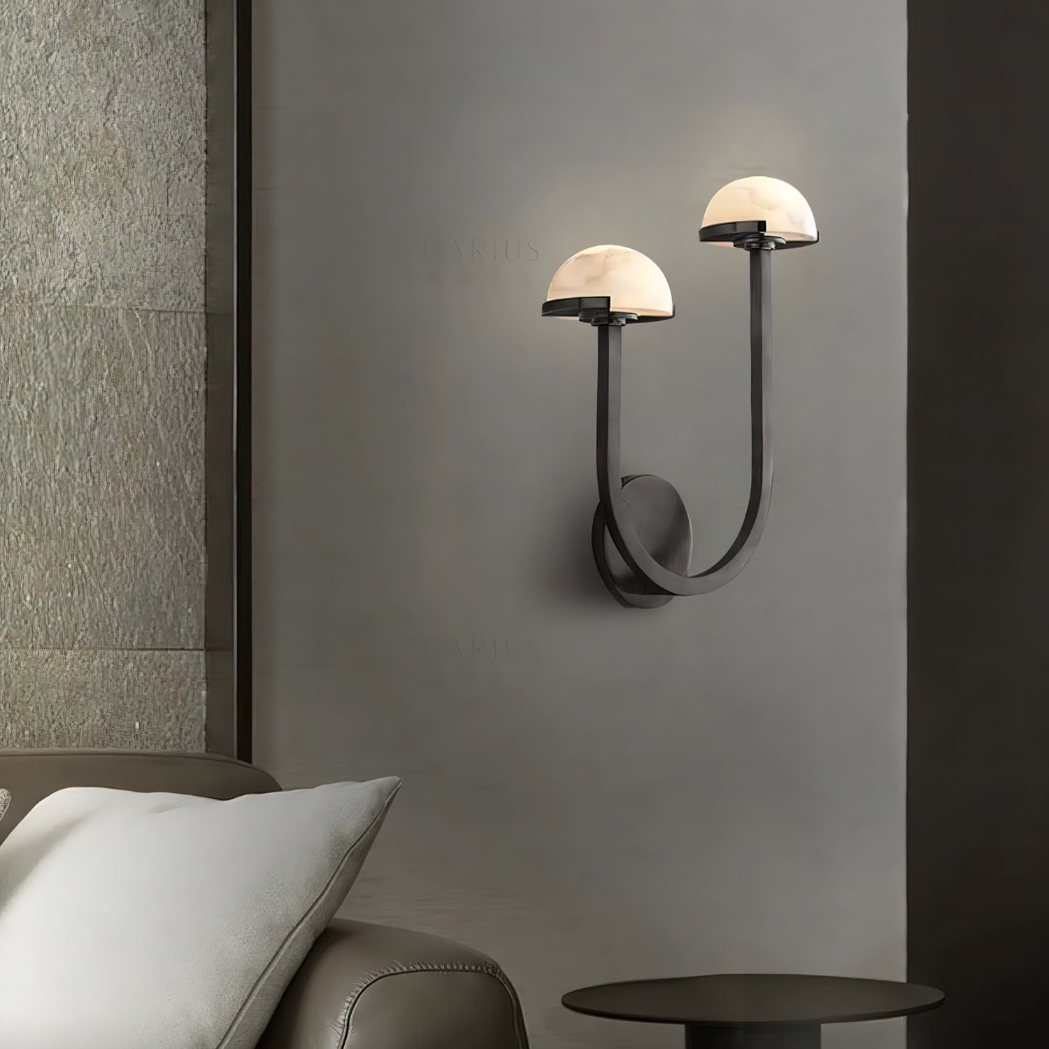 Mushroom Alabaster Sconce Wall Light with Brass Arm and Integrated LED for Modern Interiors