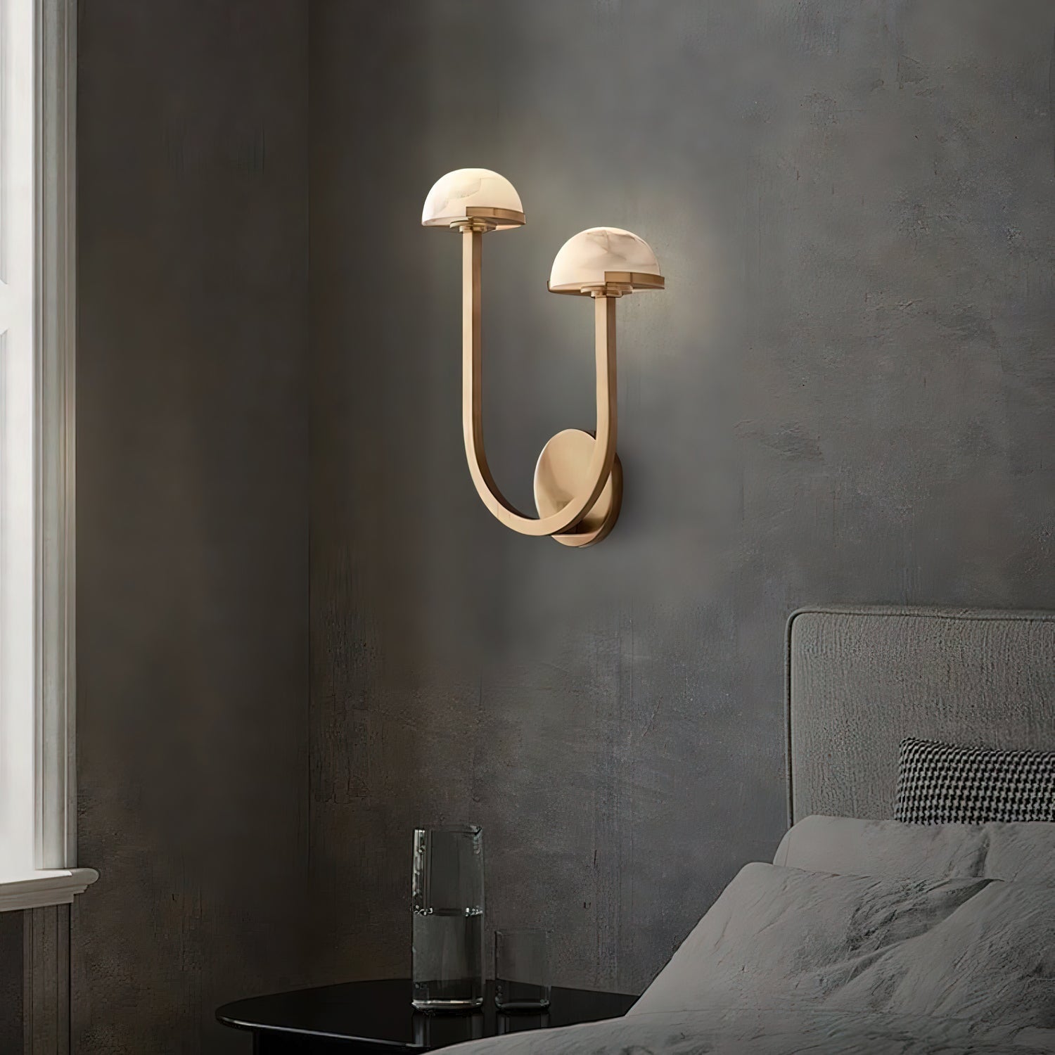 Mushroom Alabaster Sconce Wall Light with Brass Arm and Integrated LED for Modern Interiors