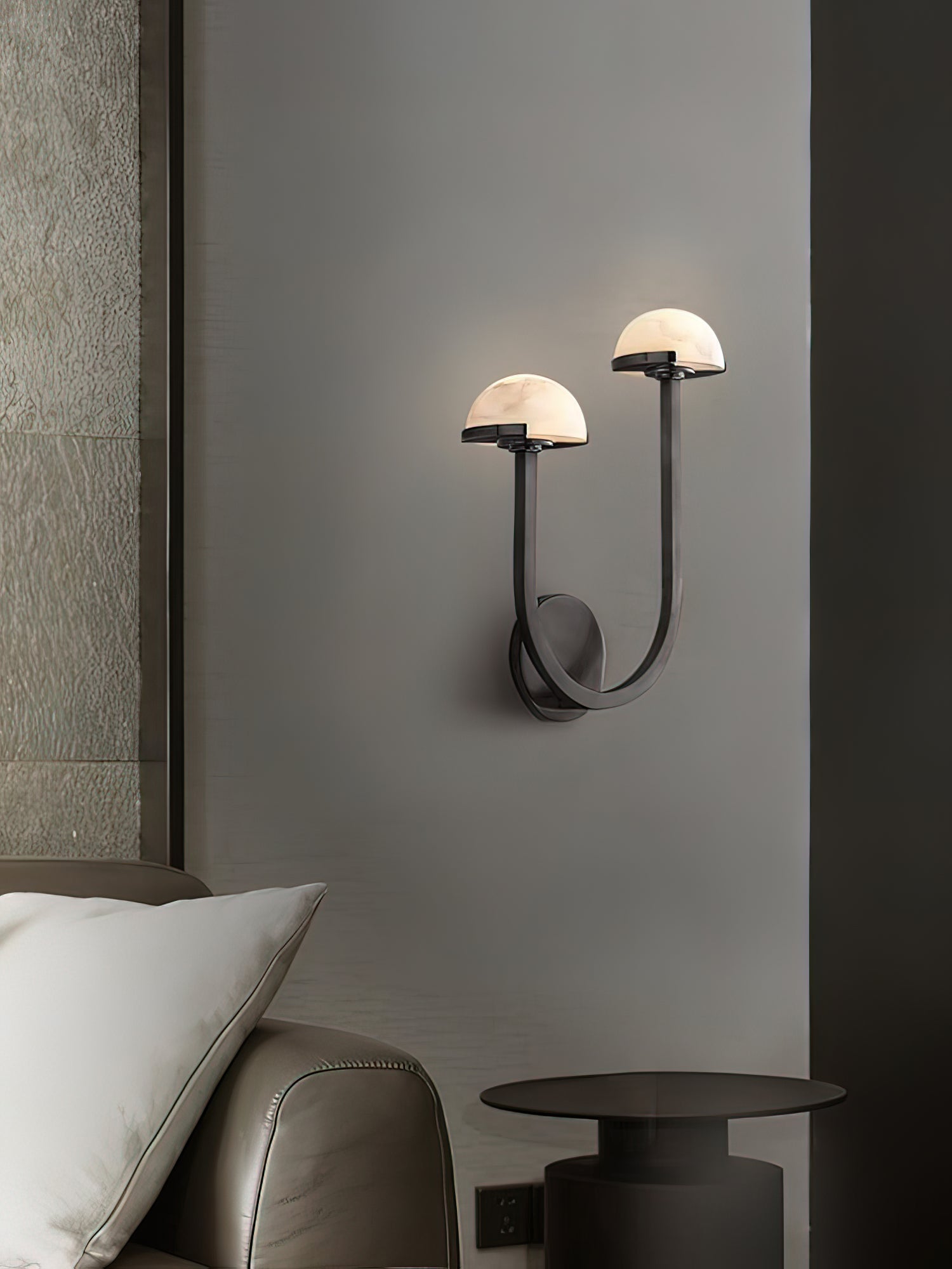 Mushroom Alabaster Sconce Wall Light with Brass Arm and Integrated LED for Modern Interiors