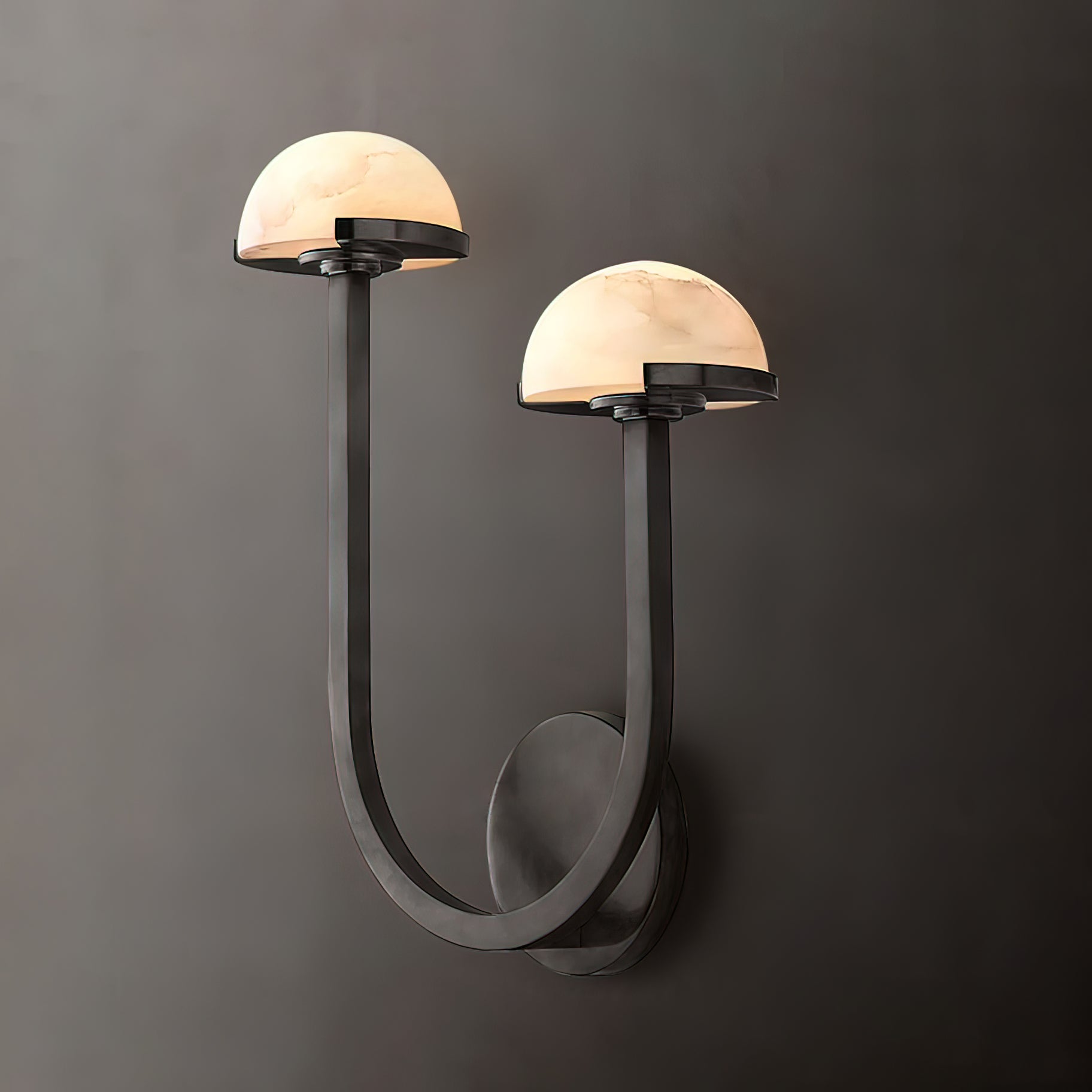 Mushroom Alabaster Sconce Wall Light with Brass Arm and Integrated LED for Modern Interiors