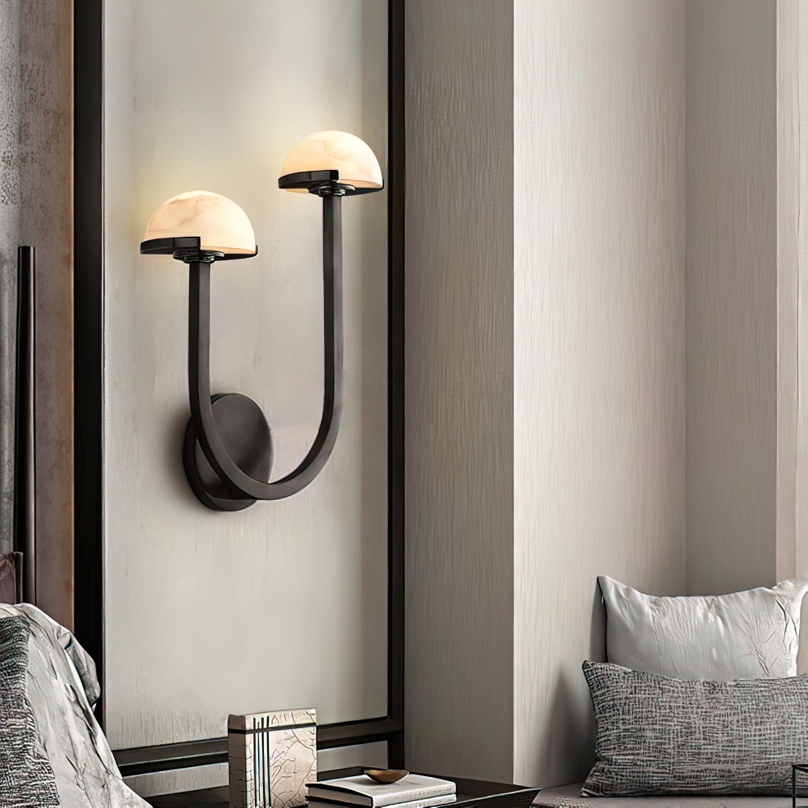 Mushroom Alabaster Sconce Wall Light with Brass Arm and Integrated LED for Modern Interiors