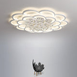 Flower Shaped LED Ceiling Light Flush Mount Fixture with Crystal Pendants for Bedroom Living Room