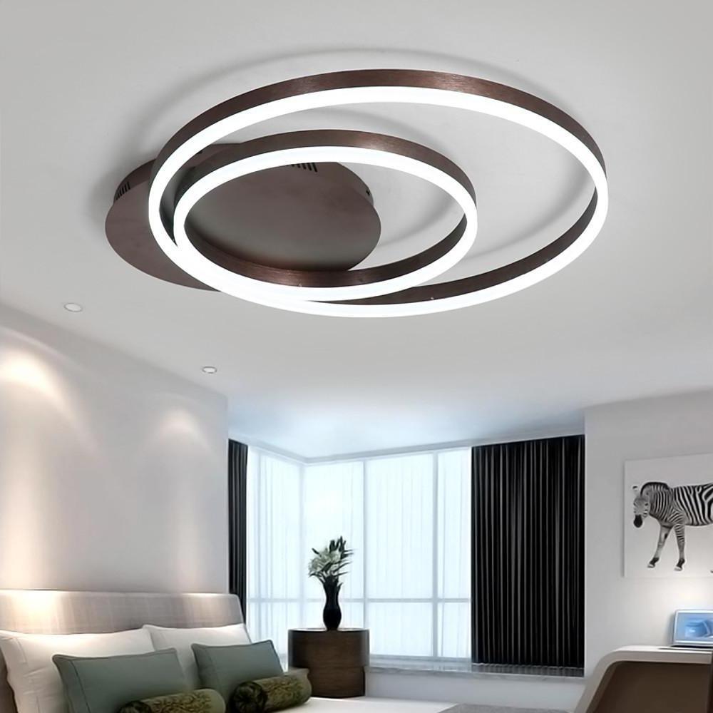 Modern Dimmable Multi Circle LED Flush Mount Ceiling Light for Living Room and Bedroom in Coffee Finish