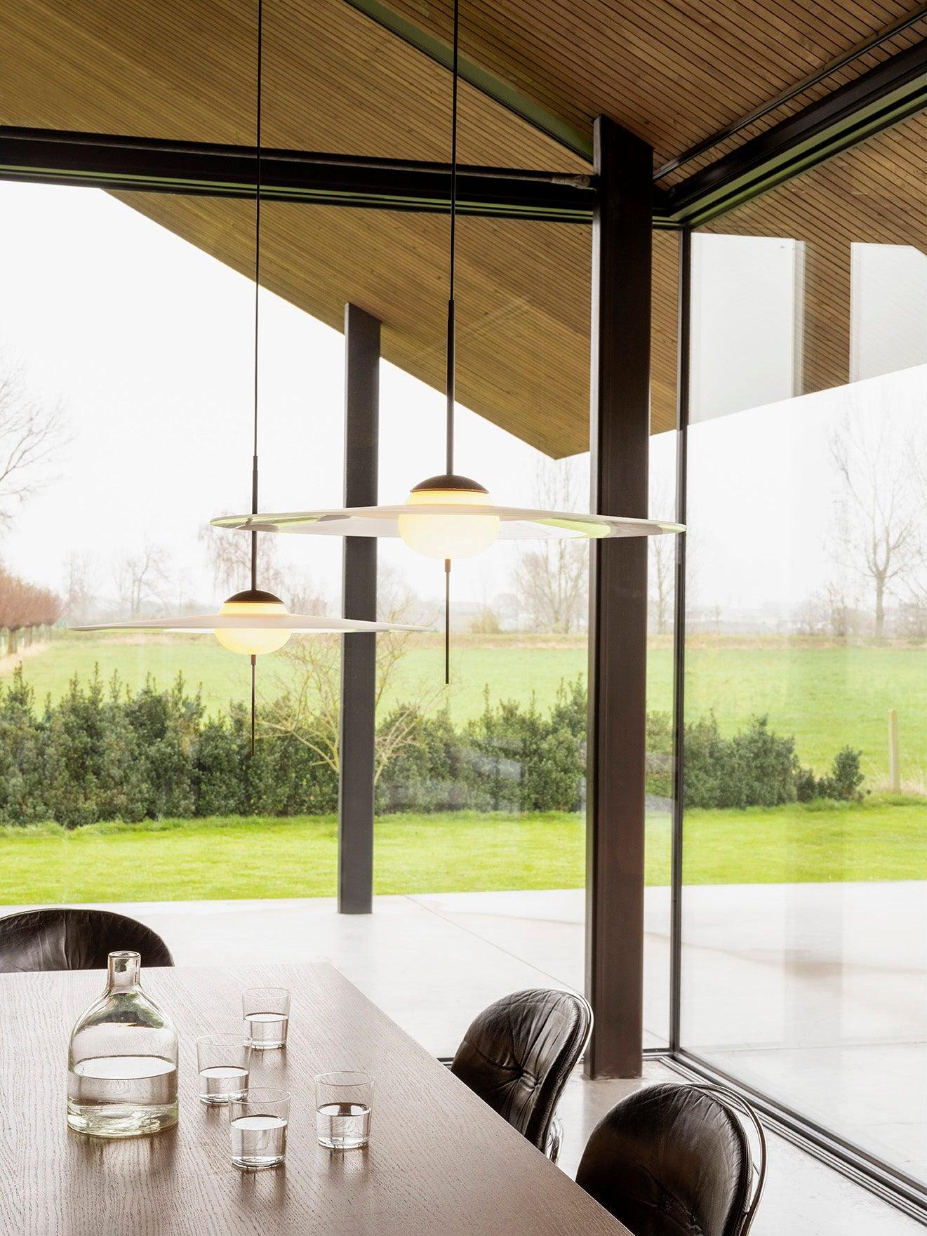Nara Modern Glass Disk Pendant Light with Satin Finish LED Ceiling Hanging Lamp
