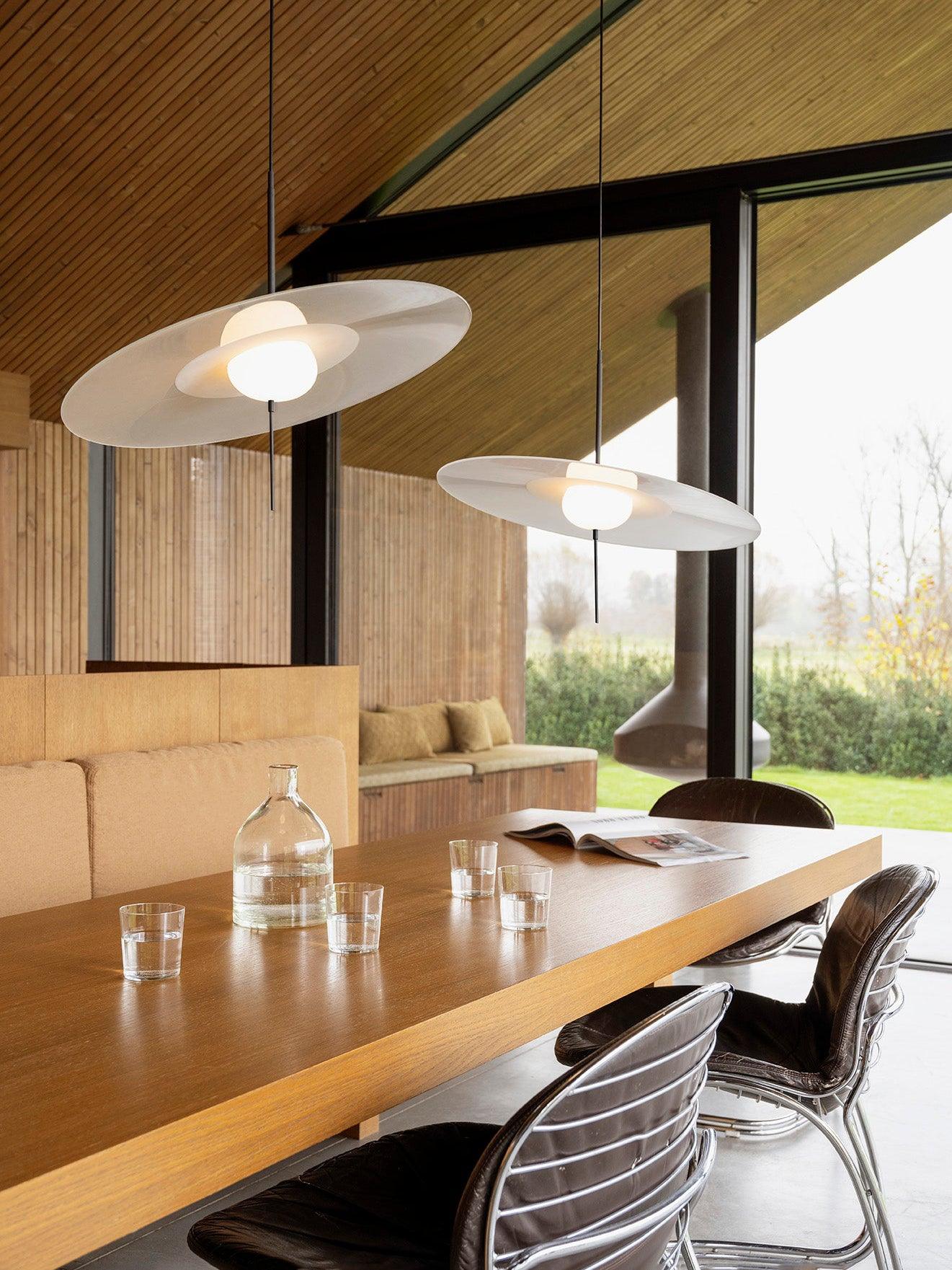 Nara Modern Glass Disk Pendant Light with Satin Finish LED Ceiling Hanging Lamp