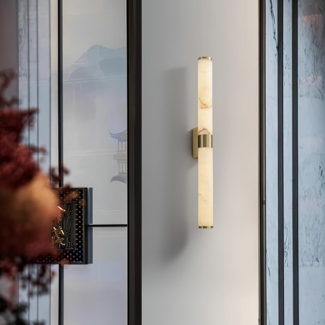 Natural Alabaster Line Wall Light Minimalist Vertical Brass LED Sconce for Hallways