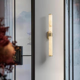 Natural Alabaster Line Wall Light Minimalist Vertical Brass LED Sconce for Hallways