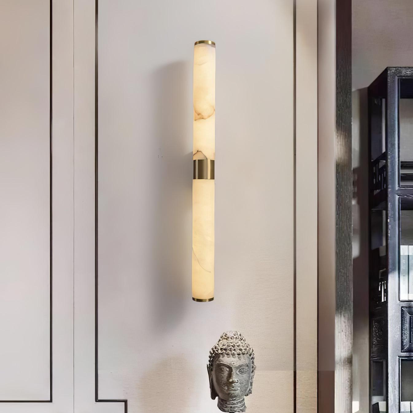 Natural Alabaster Line Wall Light Minimalist Vertical Brass LED Sconce for Hallways
