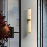 Natural Alabaster Line Wall Light Minimalist Vertical Brass LED Sconce for Hallways