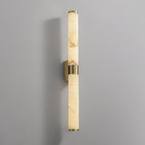 Natural Alabaster Line Wall Light Minimalist Vertical Brass LED Sconce for Hallways