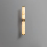 Natural Alabaster Line Wall Light Minimalist Vertical Brass LED Sconce for Hallways
