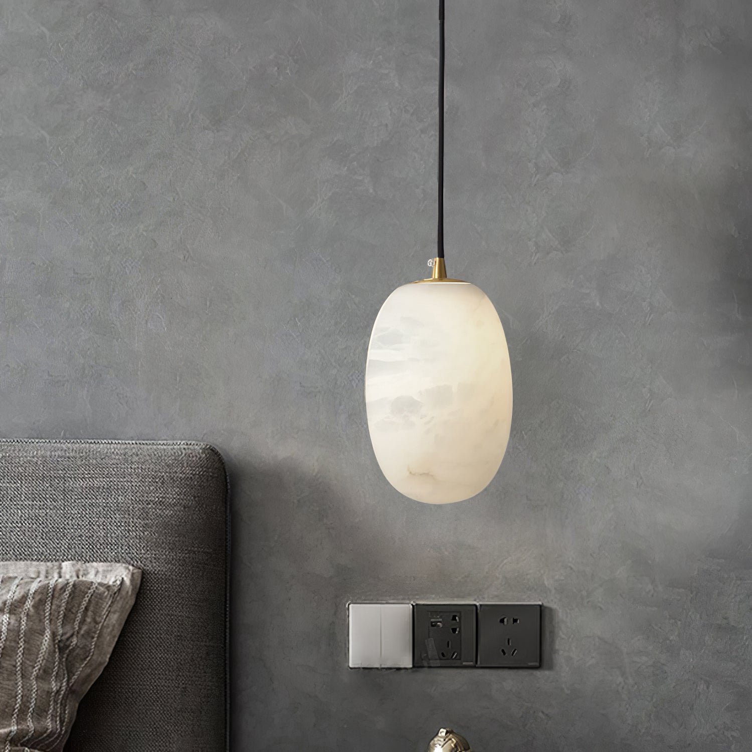 Natural Alabaster Stone Mini Pendant Light Brass Hanging Lamp for Indoor Lighting