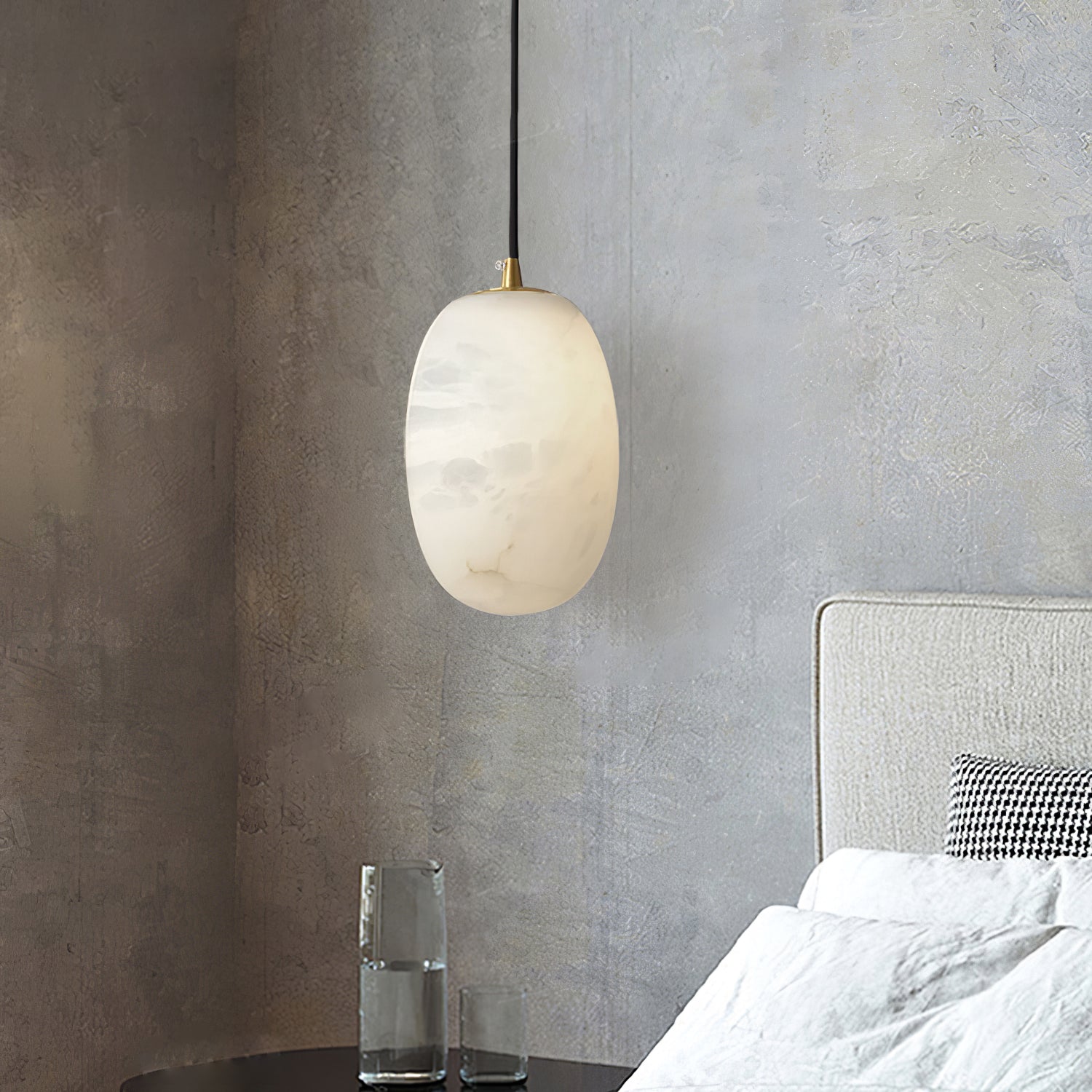 Natural Alabaster Stone Mini Pendant Light Brass Hanging Lamp for Indoor Lighting