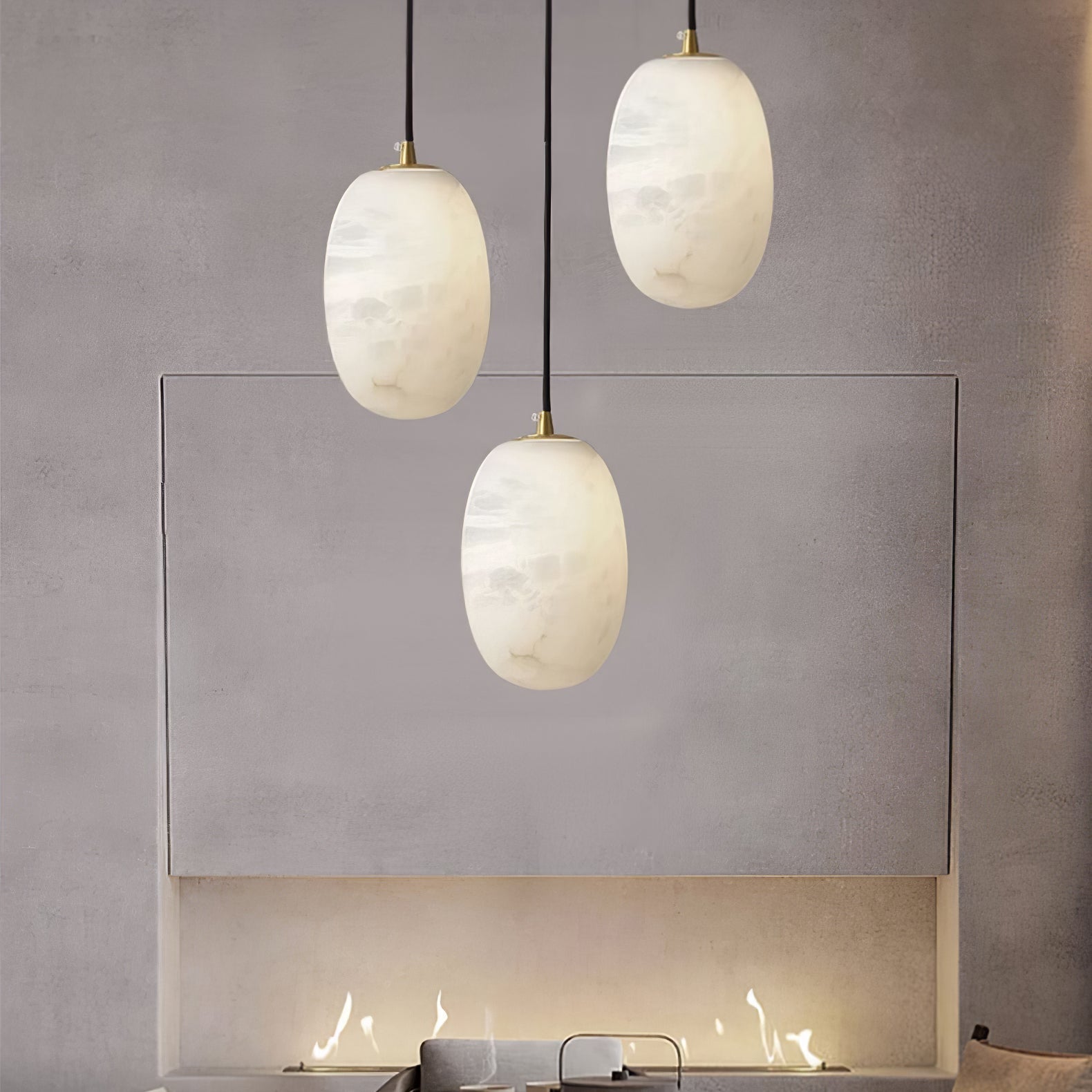 Natural Alabaster Stone Mini Pendant Light Brass Hanging Lamp for Indoor Lighting