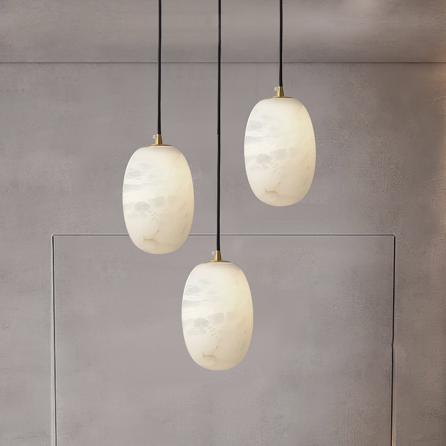 Natural Alabaster Stone Mini Pendant Light Brass Hanging Lamp for Indoor Lighting