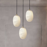 Natural Alabaster Stone Mini Pendant Light Brass Hanging Lamp for Indoor Lighting