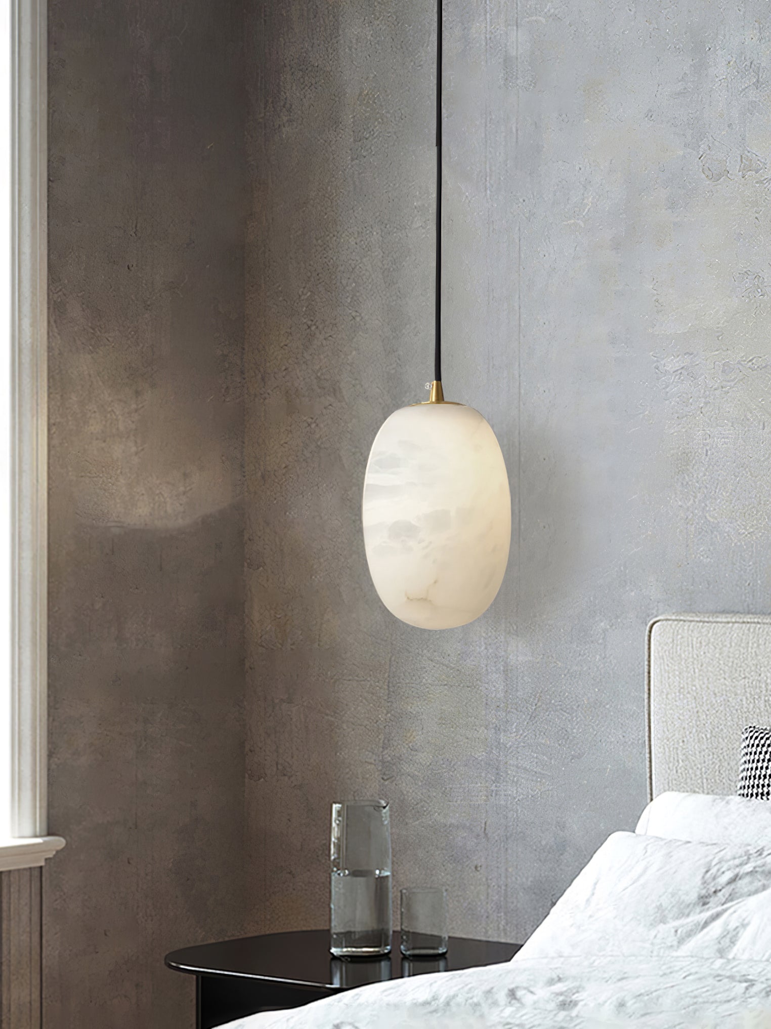 Natural Alabaster Stone Mini Pendant Light Brass Hanging Lamp for Indoor Lighting