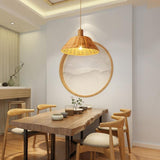 Natural Bamboo Bell Shaped Pendant Light Woven Farmhouse Ceiling Lamp Burlywood