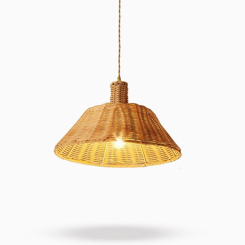 Natural Bamboo Bell Shaped Pendant Light Woven Farmhouse Ceiling Lamp Burlywood