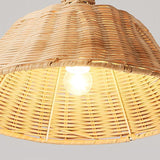 Natural Bamboo Bell Shaped Pendant Light Woven Farmhouse Ceiling Lamp Burlywood