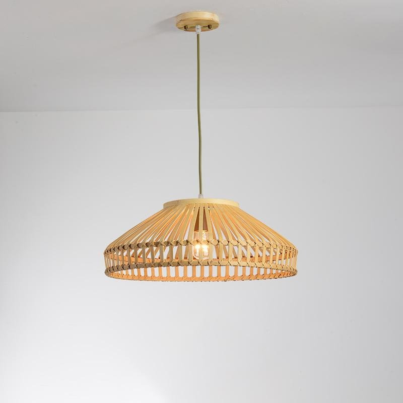 Natural Bamboo Farmhouse Pendant Lights Diamond Shape Circular Hanging Fixtures for Kitchen Island