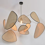 Natural Bamboo Screen Cannage Rattan Chandelier Retro Industrial Suspension Light